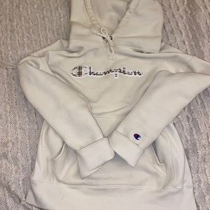 Cream Reverse Weave Champion Hoodie
